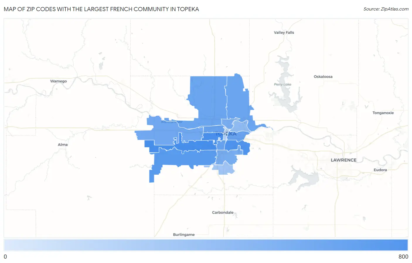 Zip Codes with the Largest French Community in Topeka Map