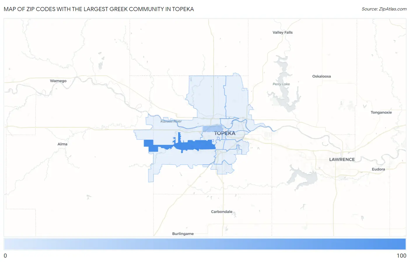 Zip Codes with the Largest Greek Community in Topeka Map