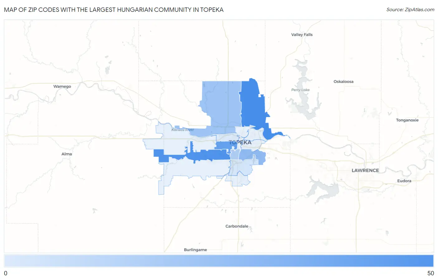 Zip Codes with the Largest Hungarian Community in Topeka Map