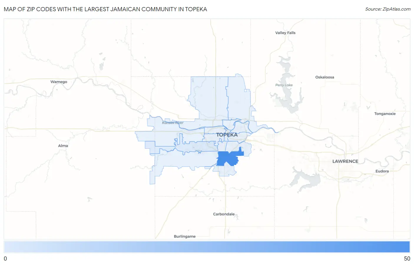 Zip Codes with the Largest Jamaican Community in Topeka Map