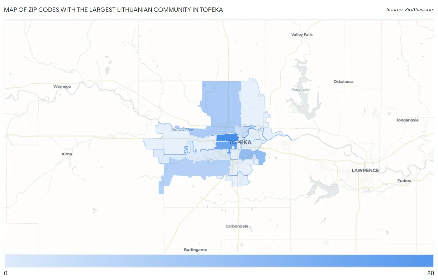 Zip Codes with the Largest Lithuanian Community in Topeka Map