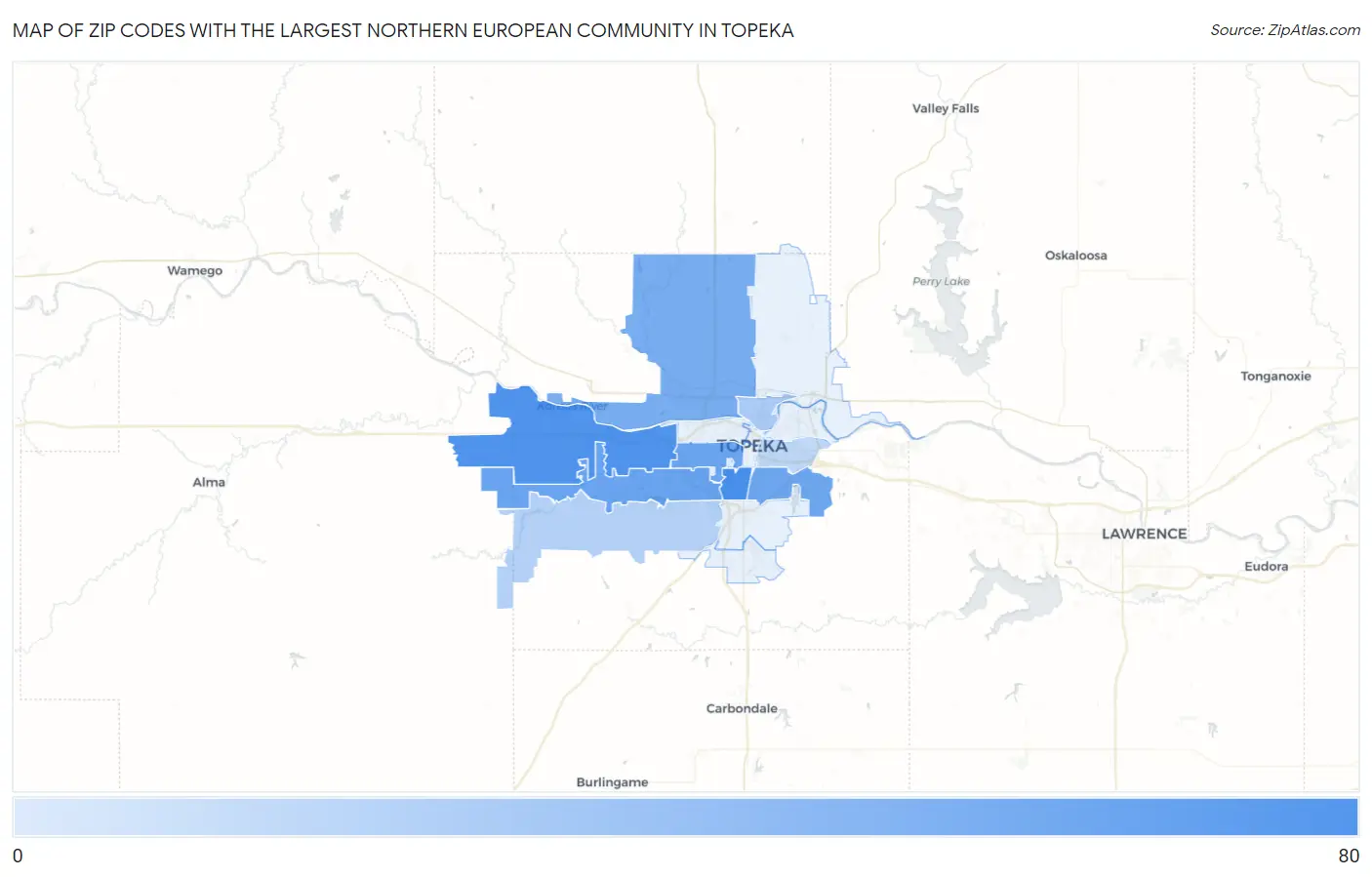 Zip Codes with the Largest Northern European Community in Topeka Map