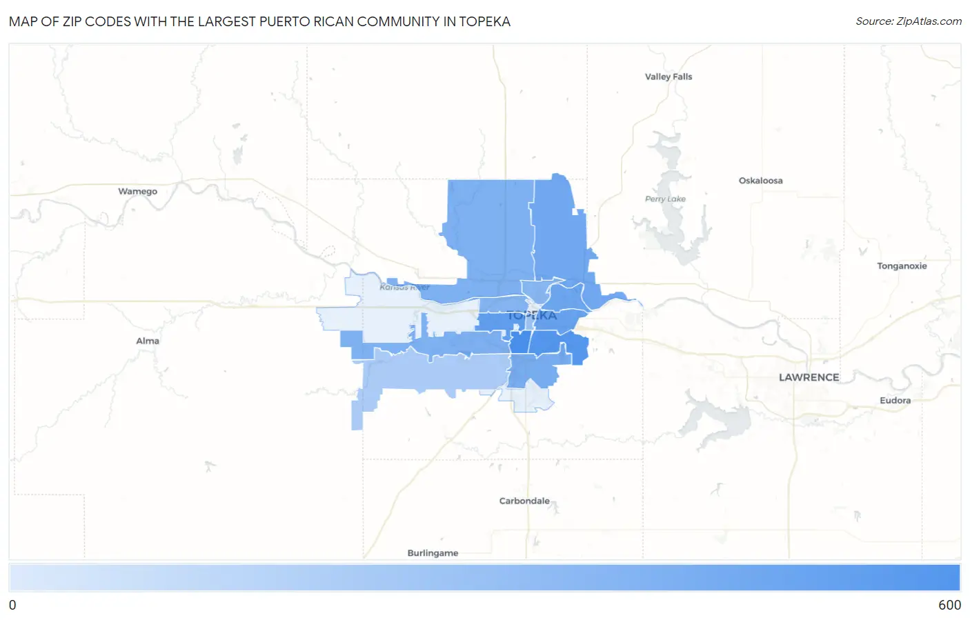 Zip Codes with the Largest Puerto Rican Community in Topeka Map