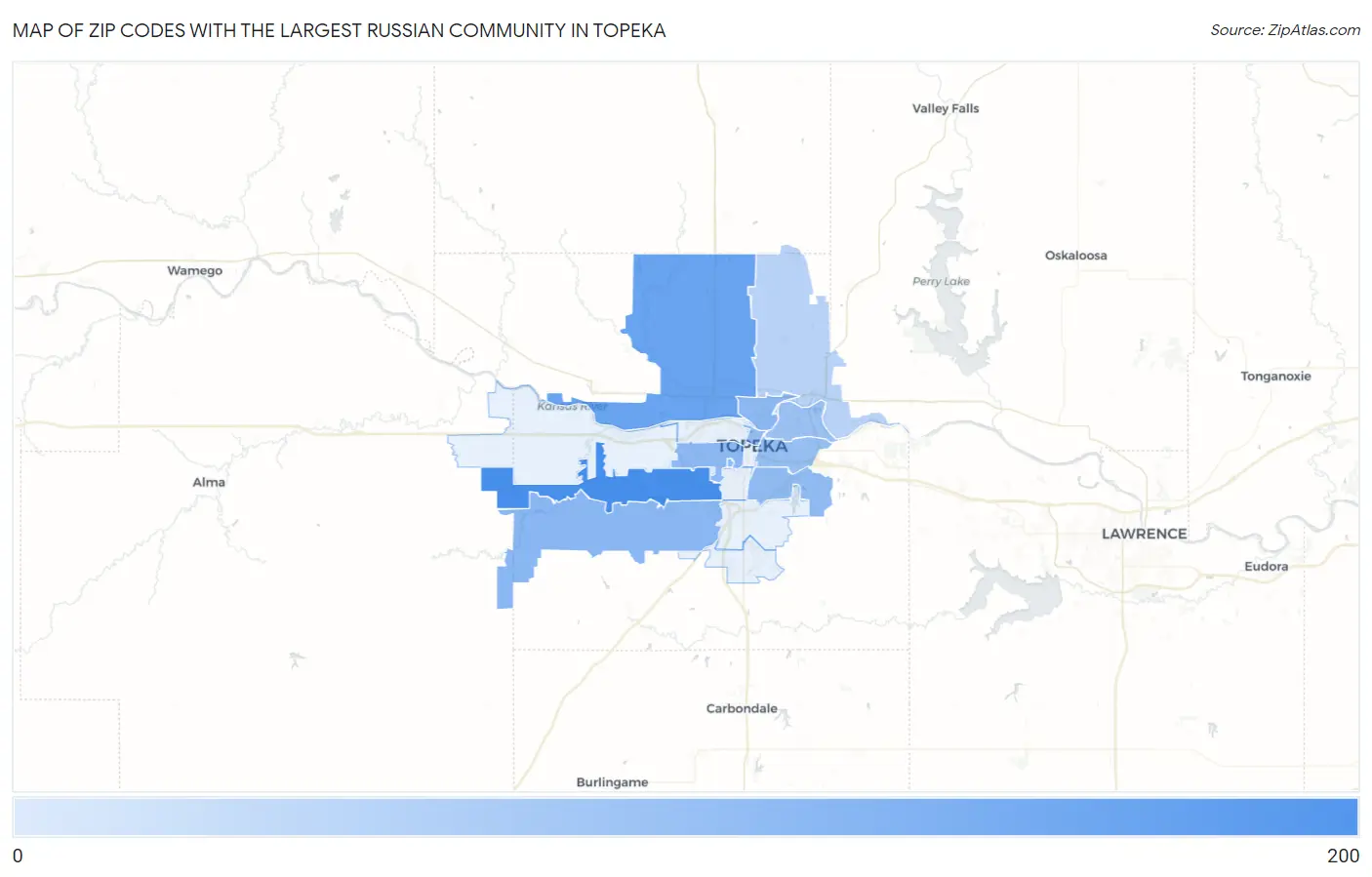 Zip Codes with the Largest Russian Community in Topeka Map