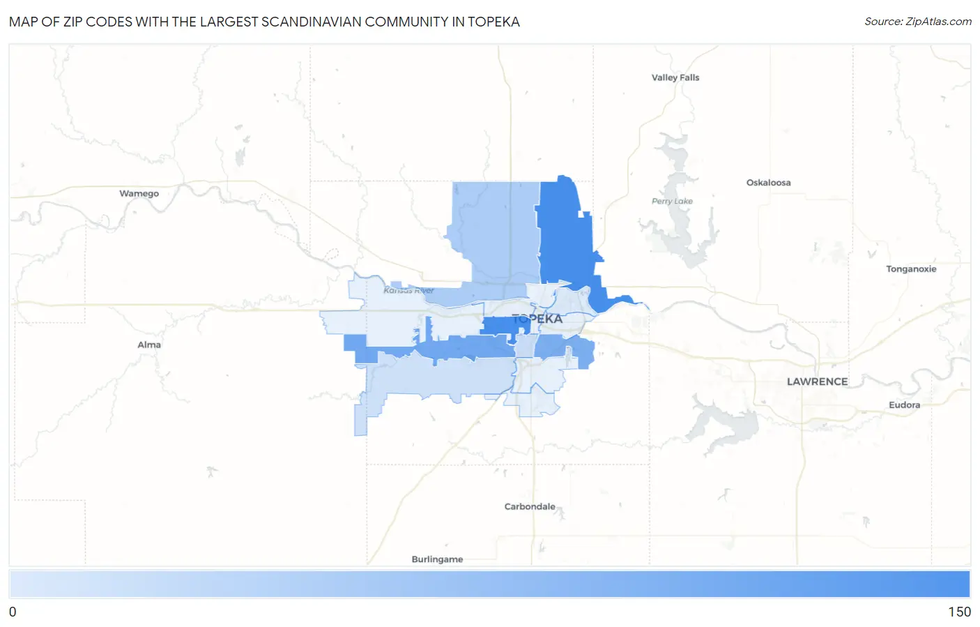 Zip Codes with the Largest Scandinavian Community in Topeka Map
