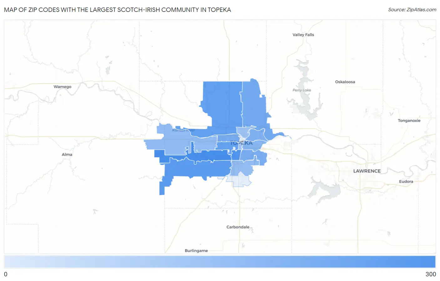 Zip Codes with the Largest Scotch-Irish Community in Topeka Map