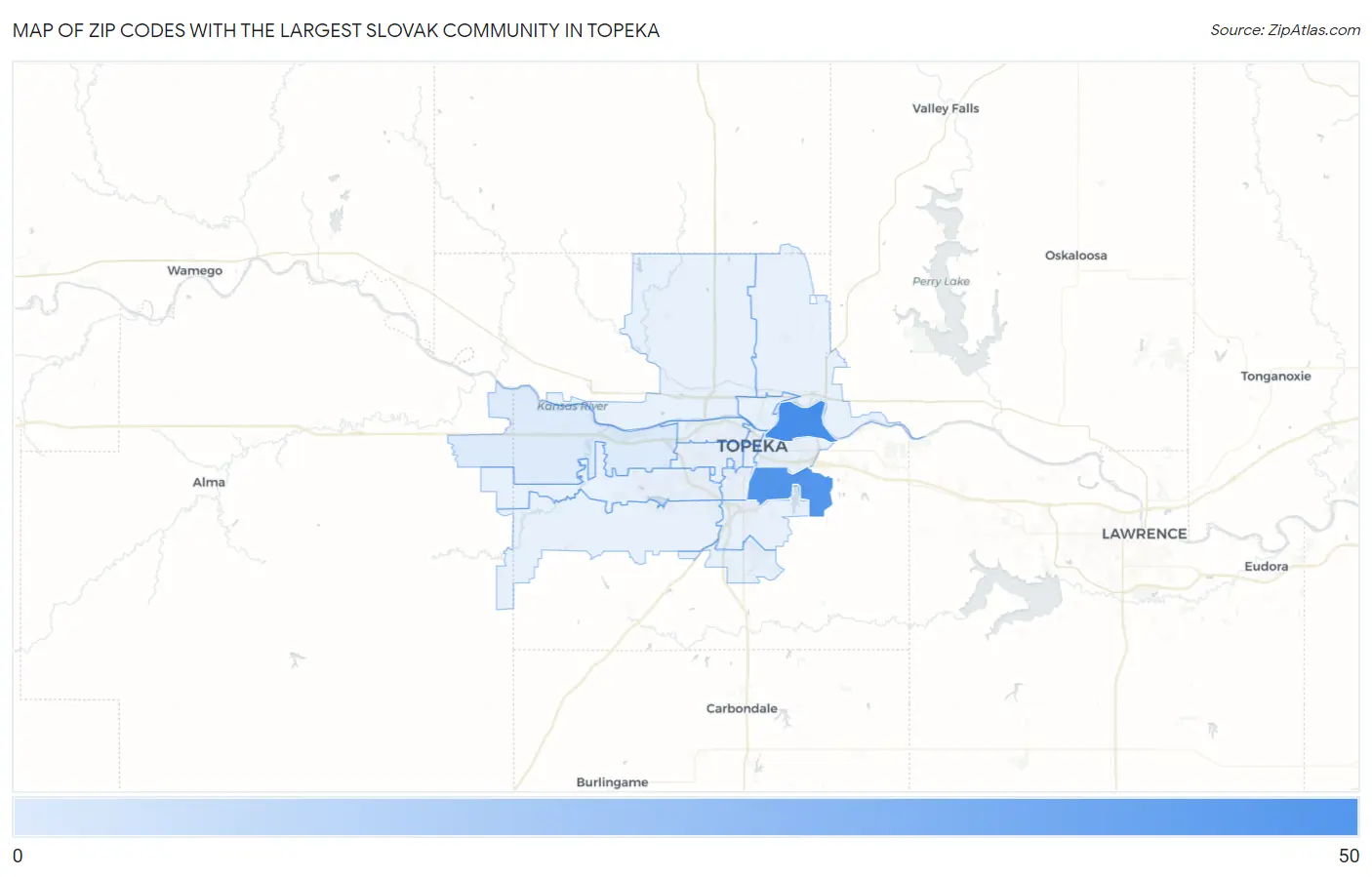 Zip Codes with the Largest Slovak Community in Topeka Map