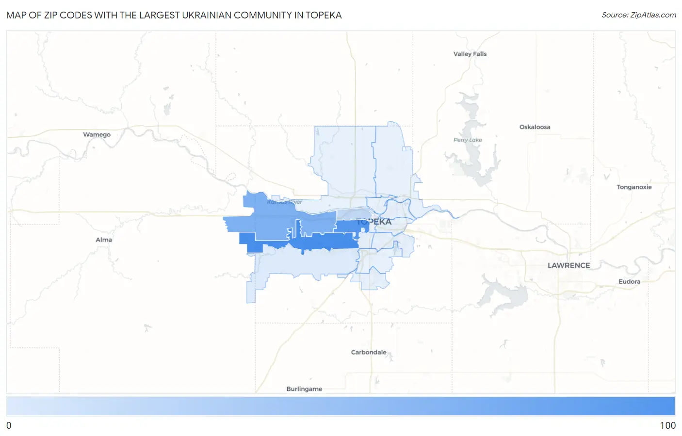 Zip Codes with the Largest Ukrainian Community in Topeka Map