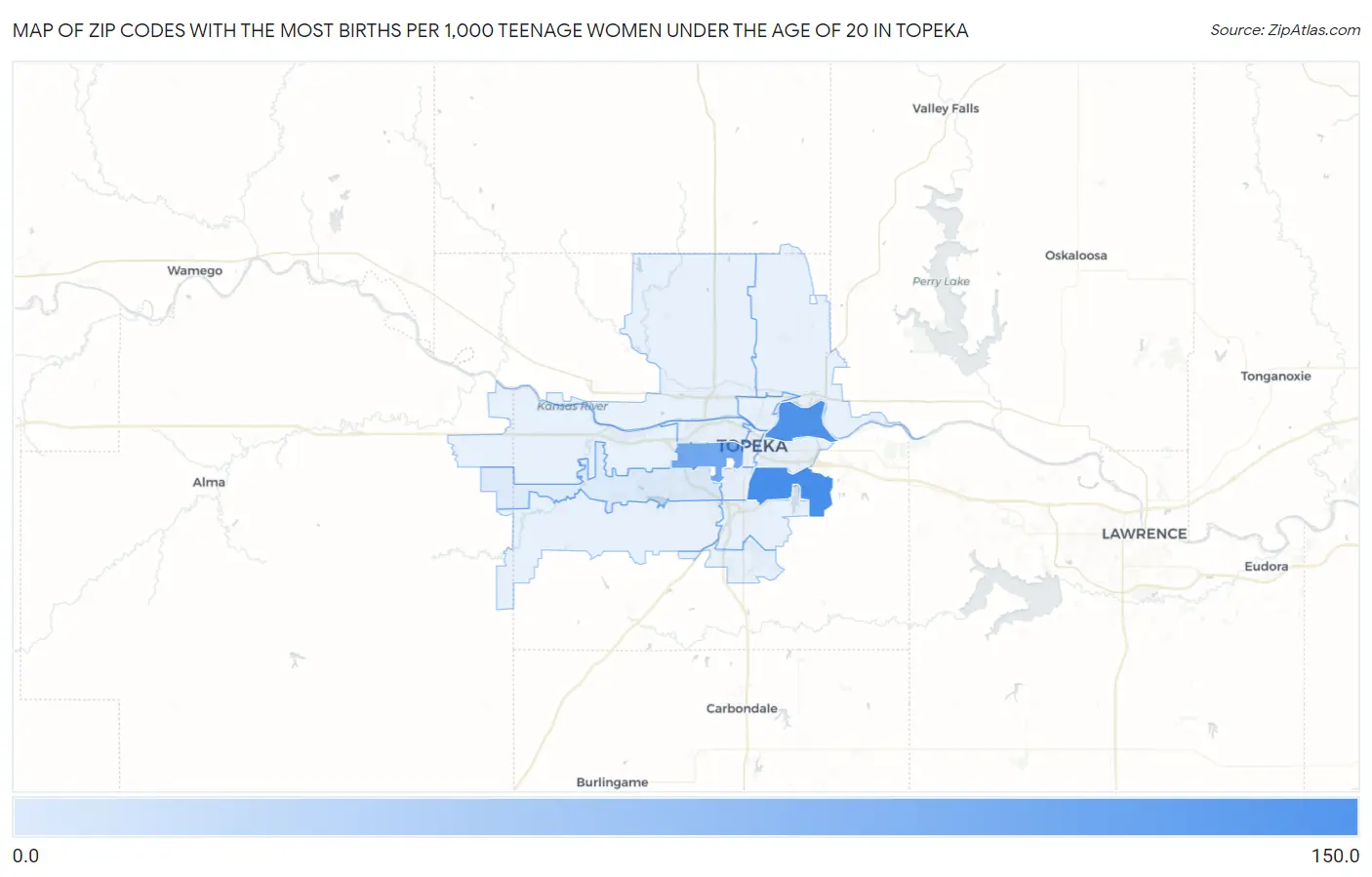 Zip Codes with the Most Births per 1,000 Teenage Women Under the Age of 20 in Topeka Map