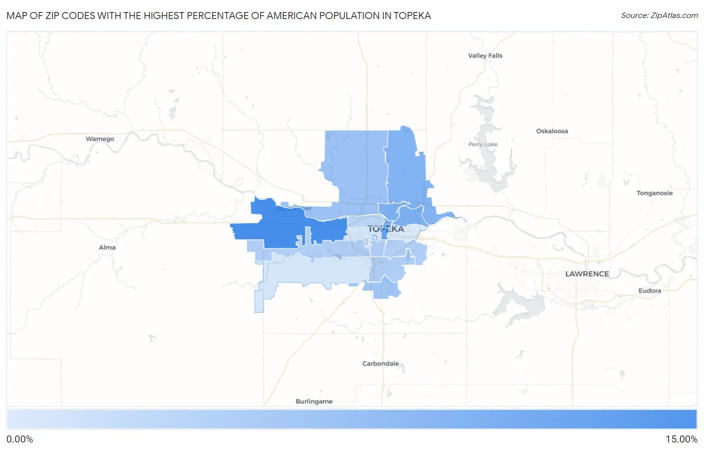 Zip Codes with the Highest Percentage of American Population in Topeka Map