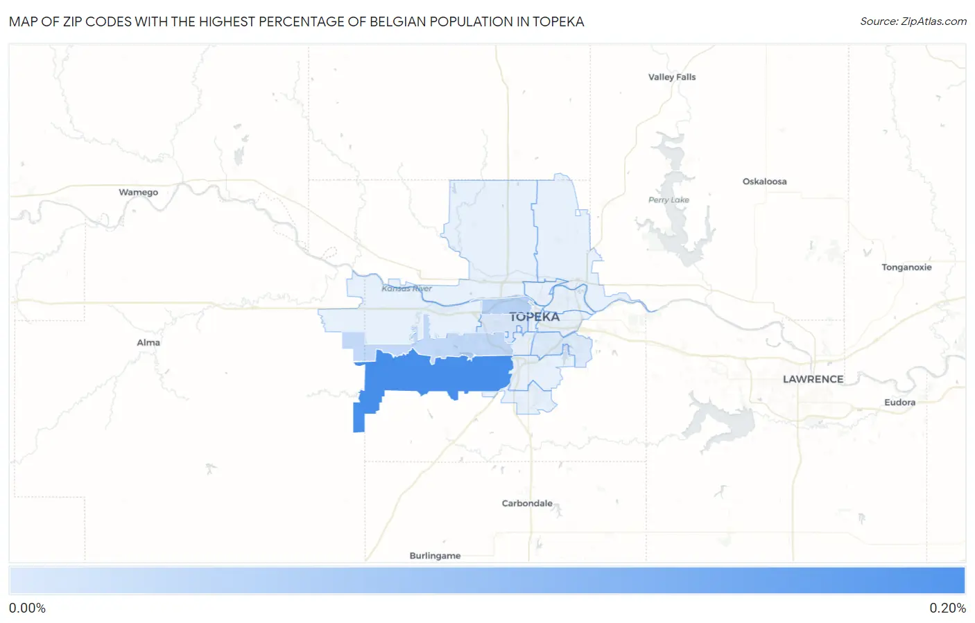 Zip Codes with the Highest Percentage of Belgian Population in Topeka Map