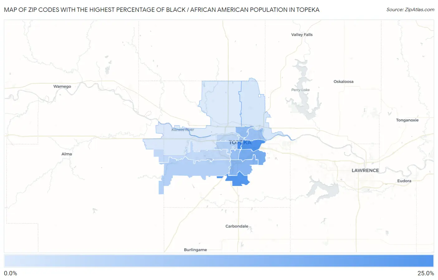 Zip Codes with the Highest Percentage of Black / African American Population in Topeka Map