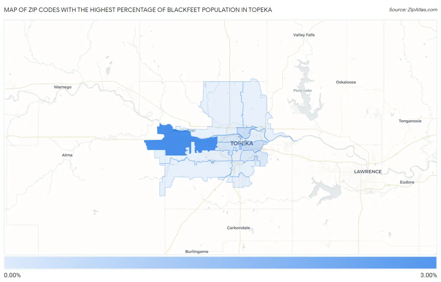 Zip Codes with the Highest Percentage of Blackfeet Population in Topeka Map