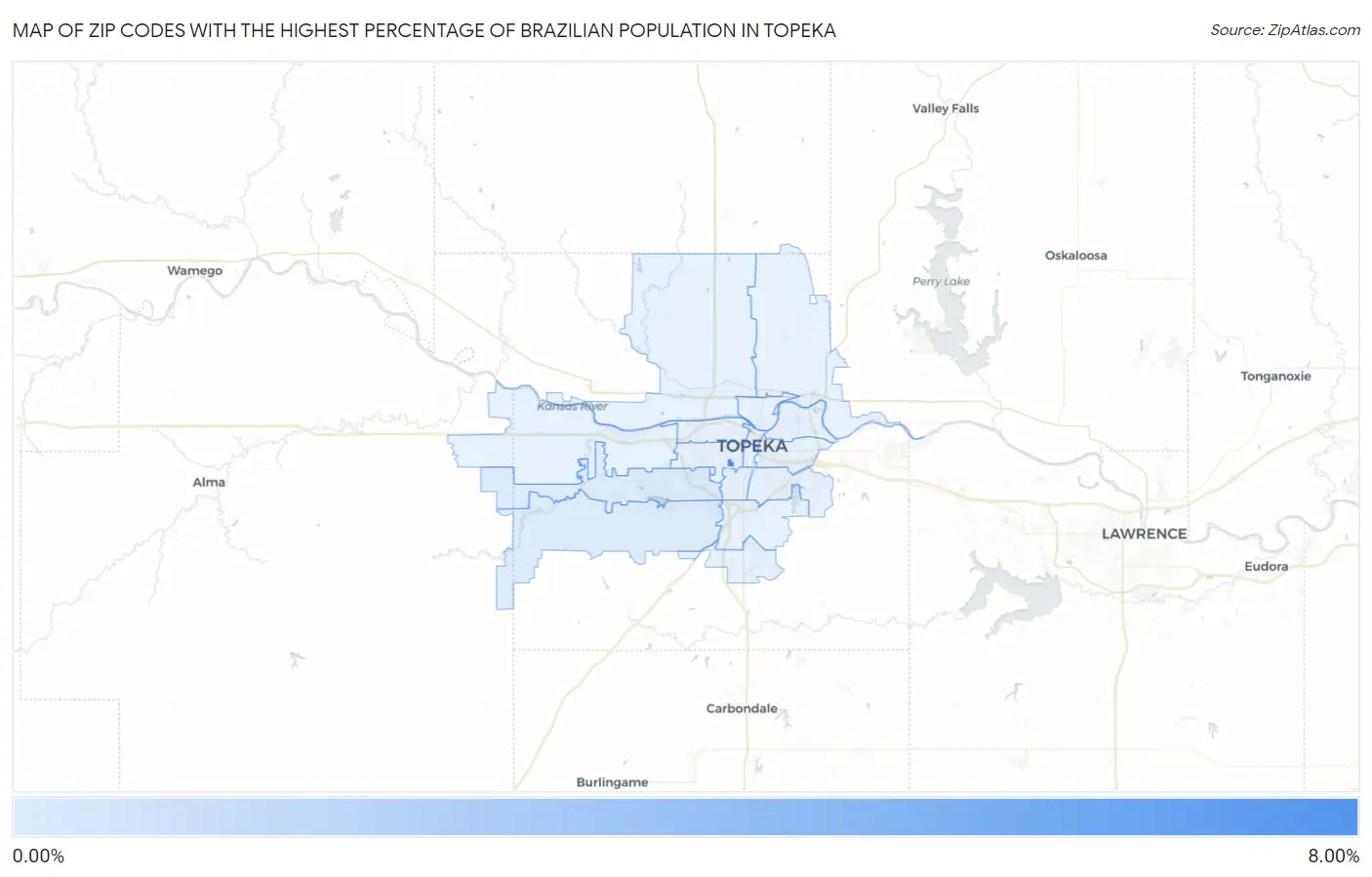 Zip Codes with the Highest Percentage of Brazilian Population in Topeka Map
