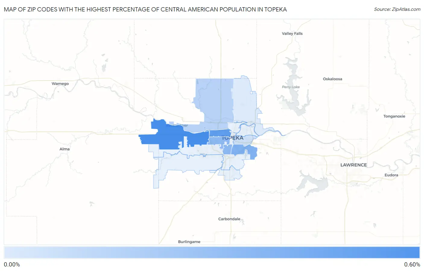 Zip Codes with the Highest Percentage of Central American Population in Topeka Map