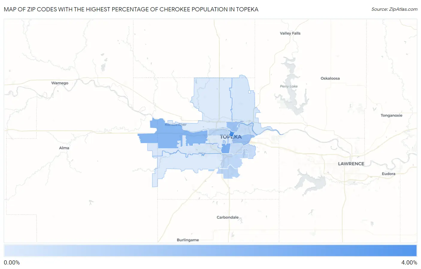 Zip Codes with the Highest Percentage of Cherokee Population in Topeka Map