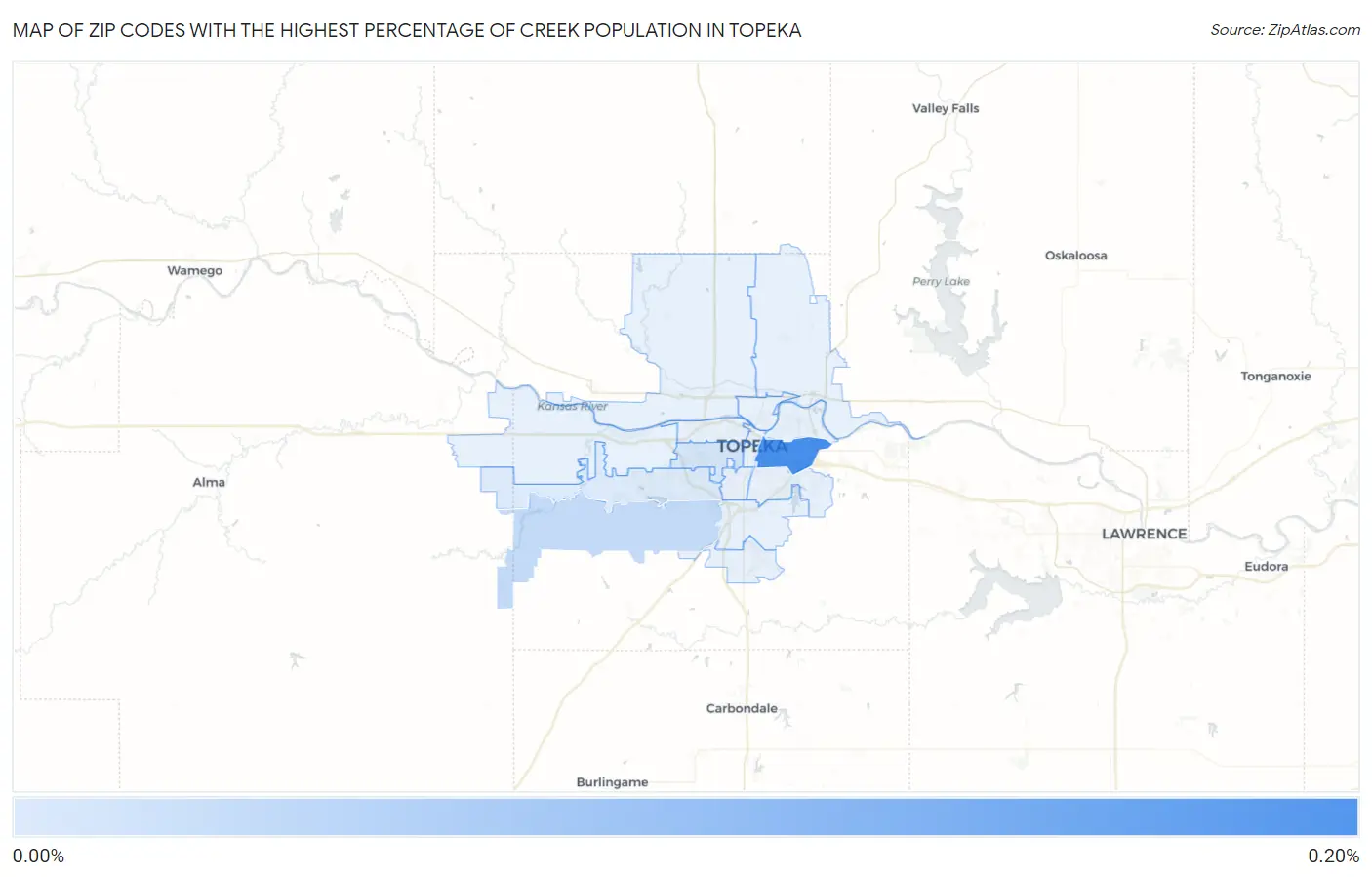 Zip Codes with the Highest Percentage of Creek Population in Topeka Map