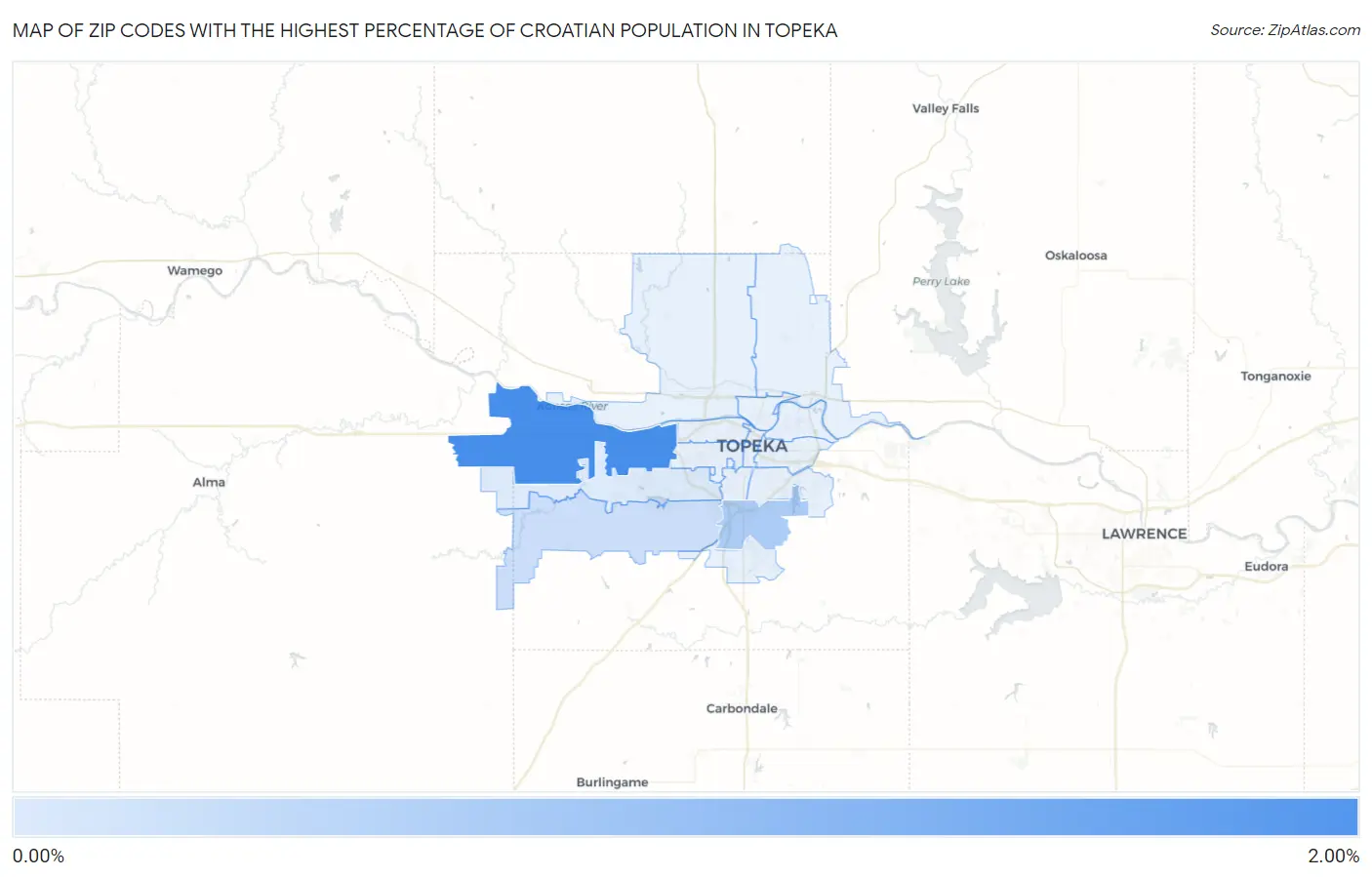 Zip Codes with the Highest Percentage of Croatian Population in Topeka Map