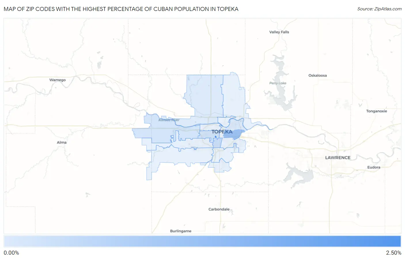 Zip Codes with the Highest Percentage of Cuban Population in Topeka Map