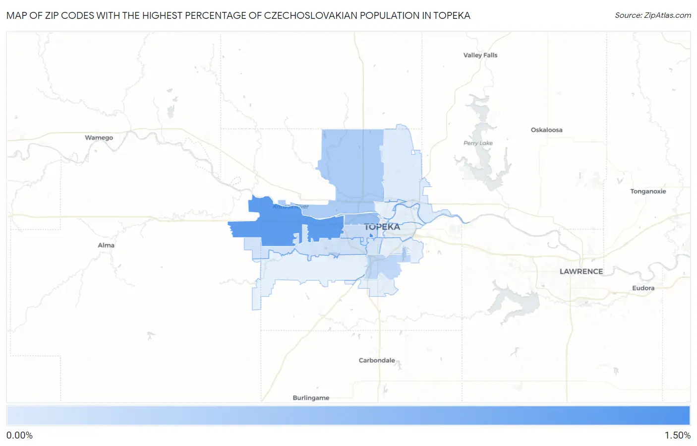 Zip Codes with the Highest Percentage of Czechoslovakian Population in Topeka Map
