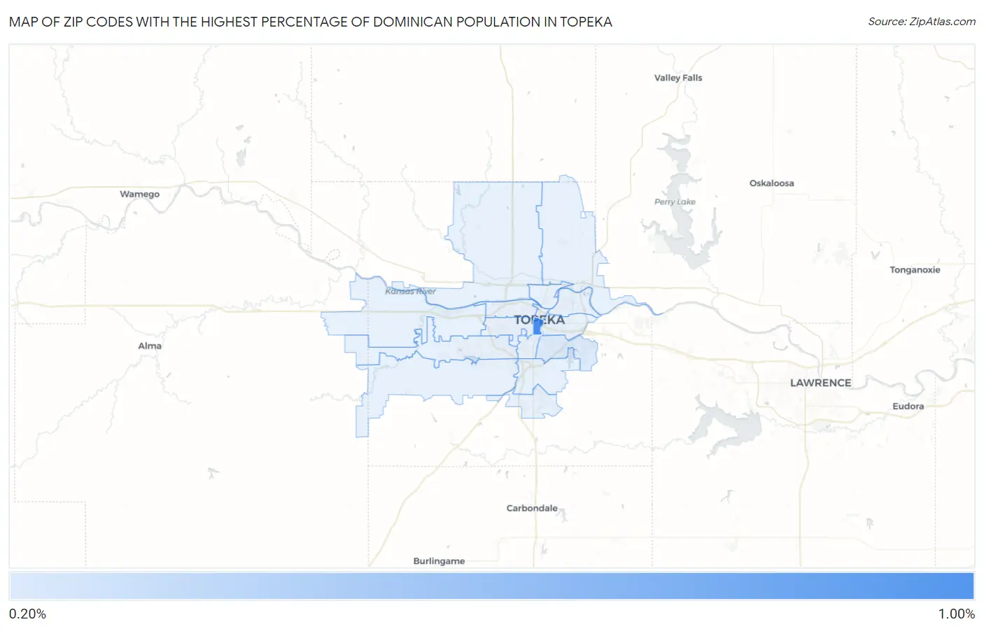 Zip Codes with the Highest Percentage of Dominican Population in Topeka Map