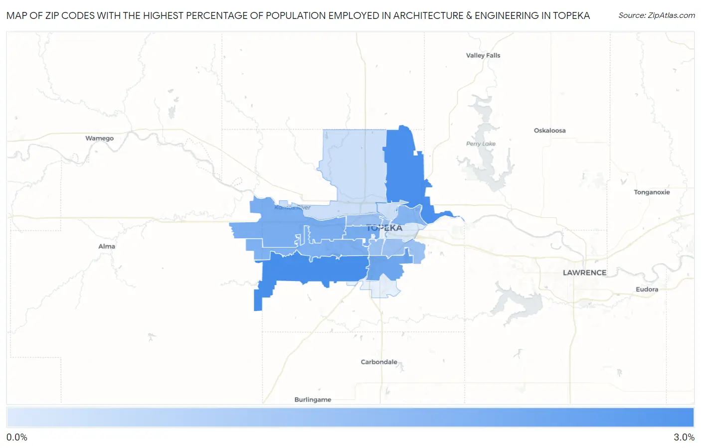 Zip Codes with the Highest Percentage of Population Employed in Architecture & Engineering in Topeka Map
