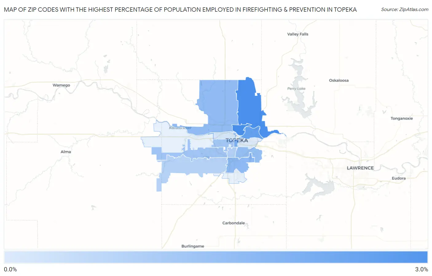 Zip Codes with the Highest Percentage of Population Employed in Firefighting & Prevention in Topeka Map
