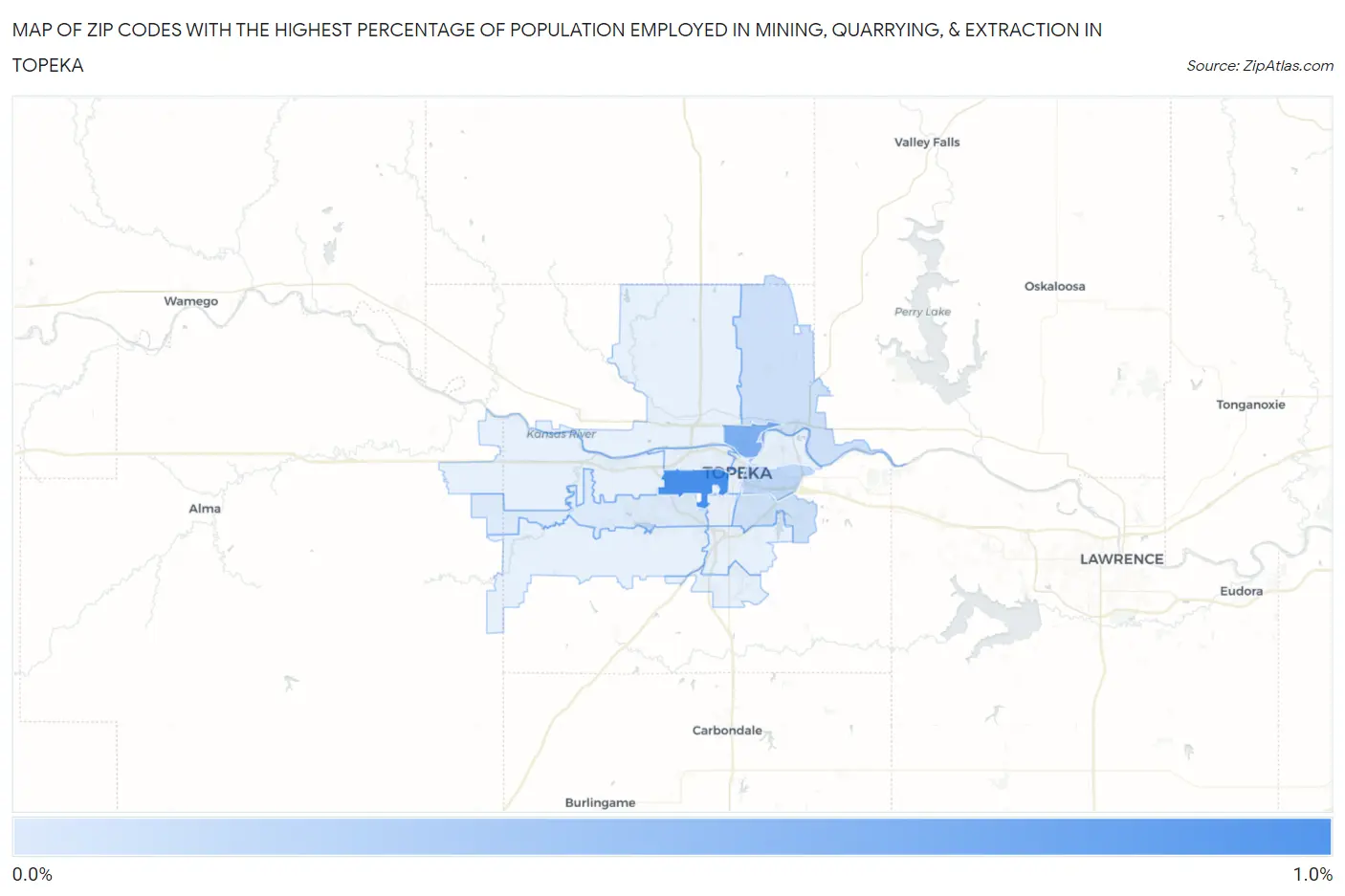 Zip Codes with the Highest Percentage of Population Employed in Mining, Quarrying, & Extraction in Topeka Map