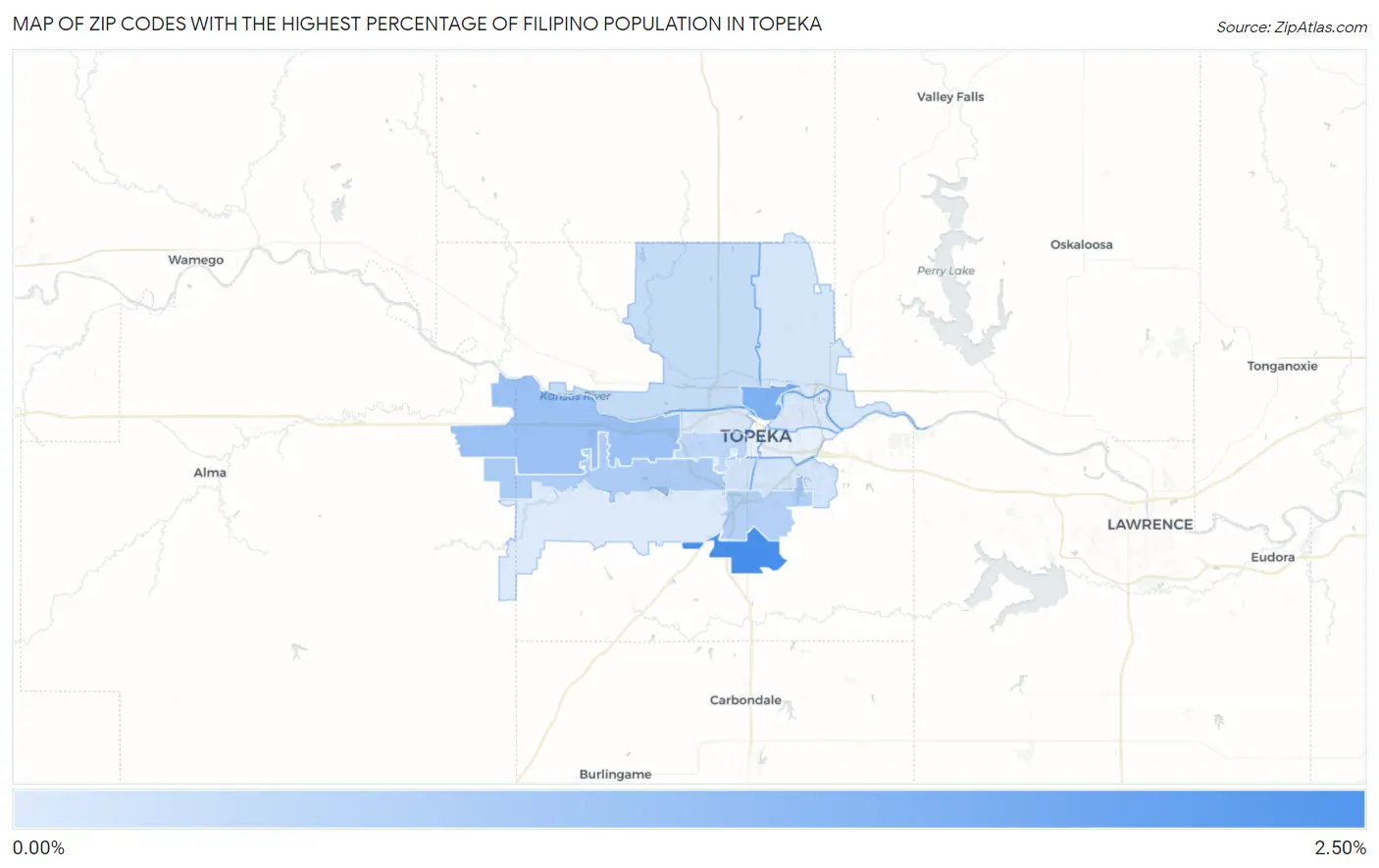 Zip Codes with the Highest Percentage of Filipino Population in Topeka Map