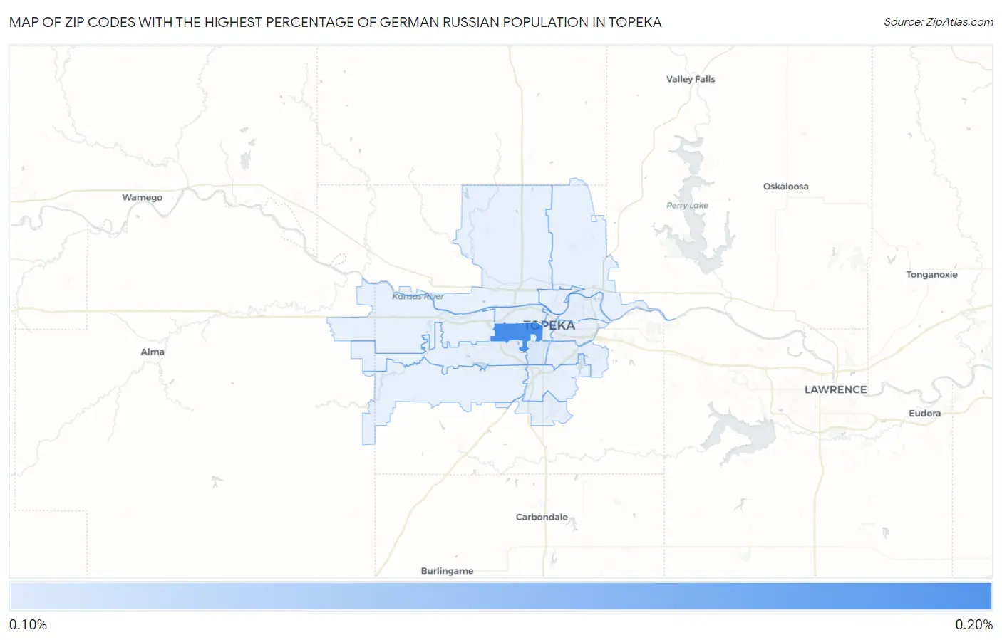 Zip Codes with the Highest Percentage of German Russian Population in Topeka Map
