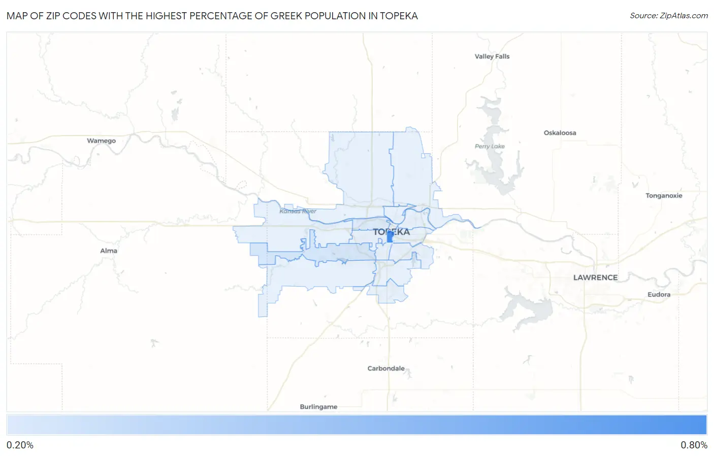 Zip Codes with the Highest Percentage of Greek Population in Topeka Map
