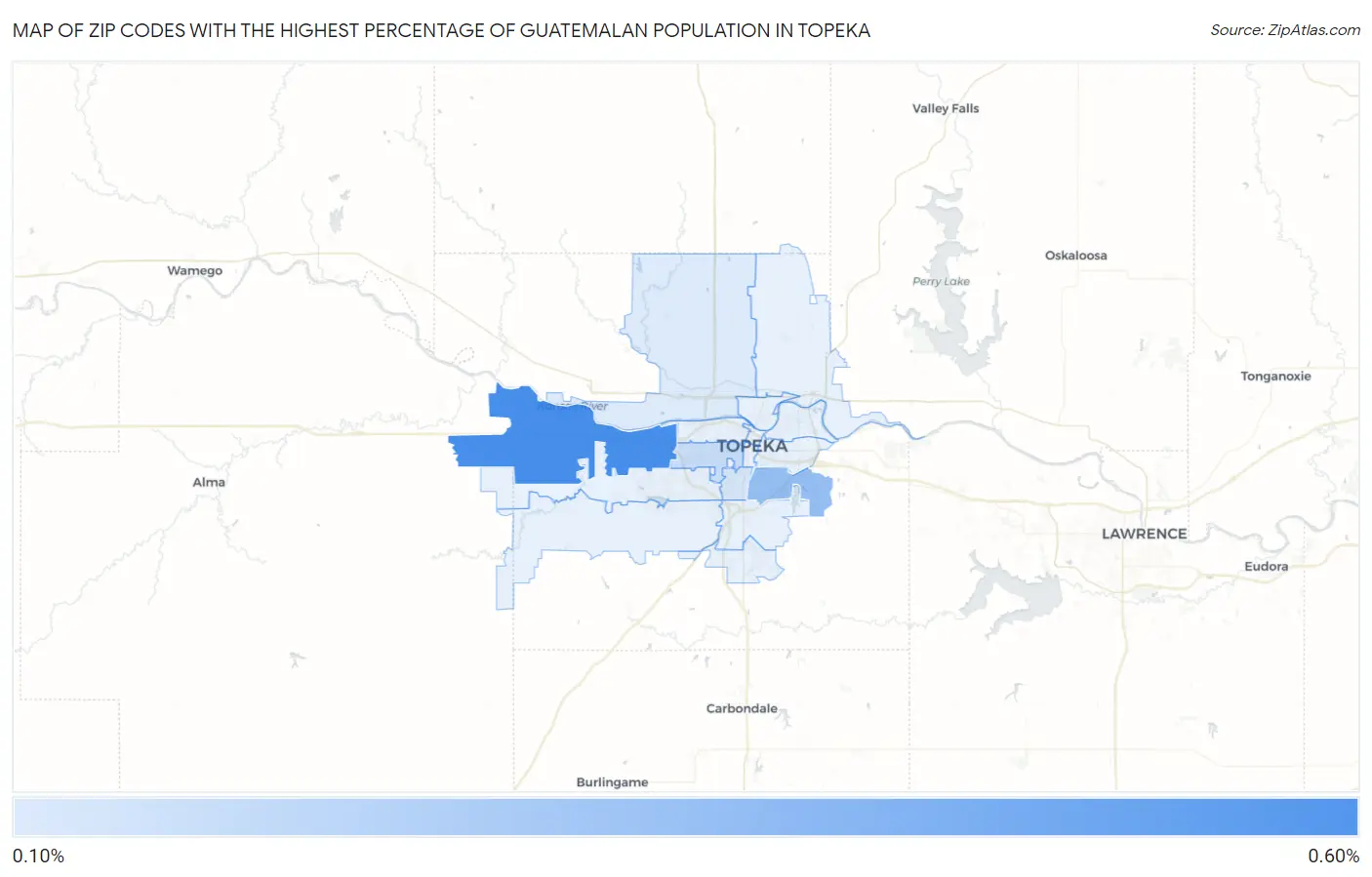 Zip Codes with the Highest Percentage of Guatemalan Population in Topeka Map