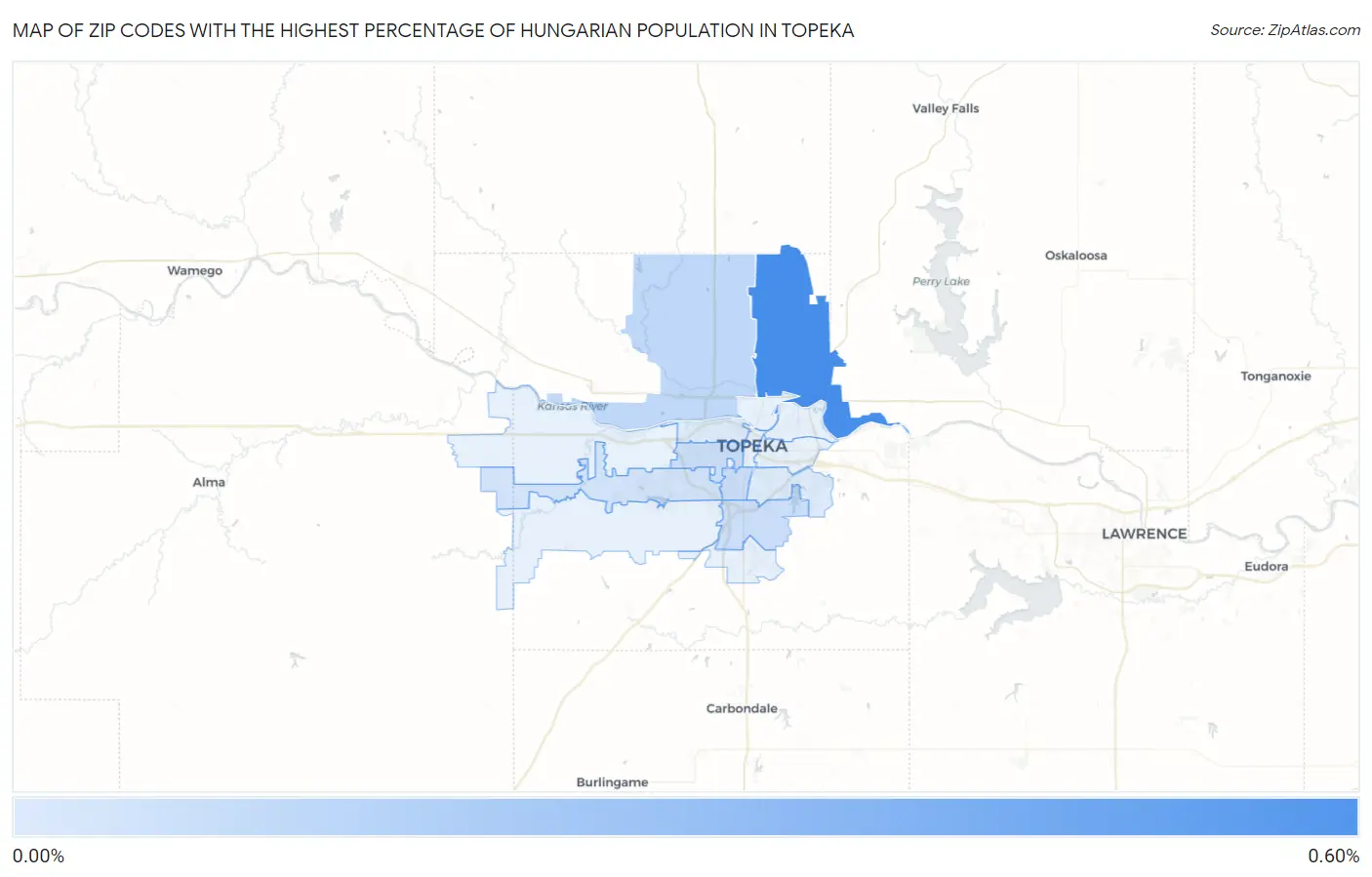 Zip Codes with the Highest Percentage of Hungarian Population in Topeka Map