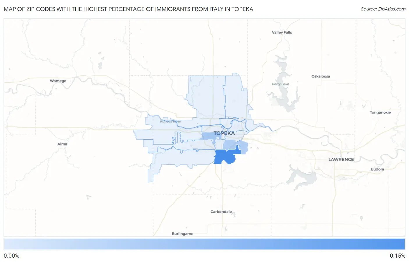 Zip Codes with the Highest Percentage of Immigrants from Italy in Topeka Map