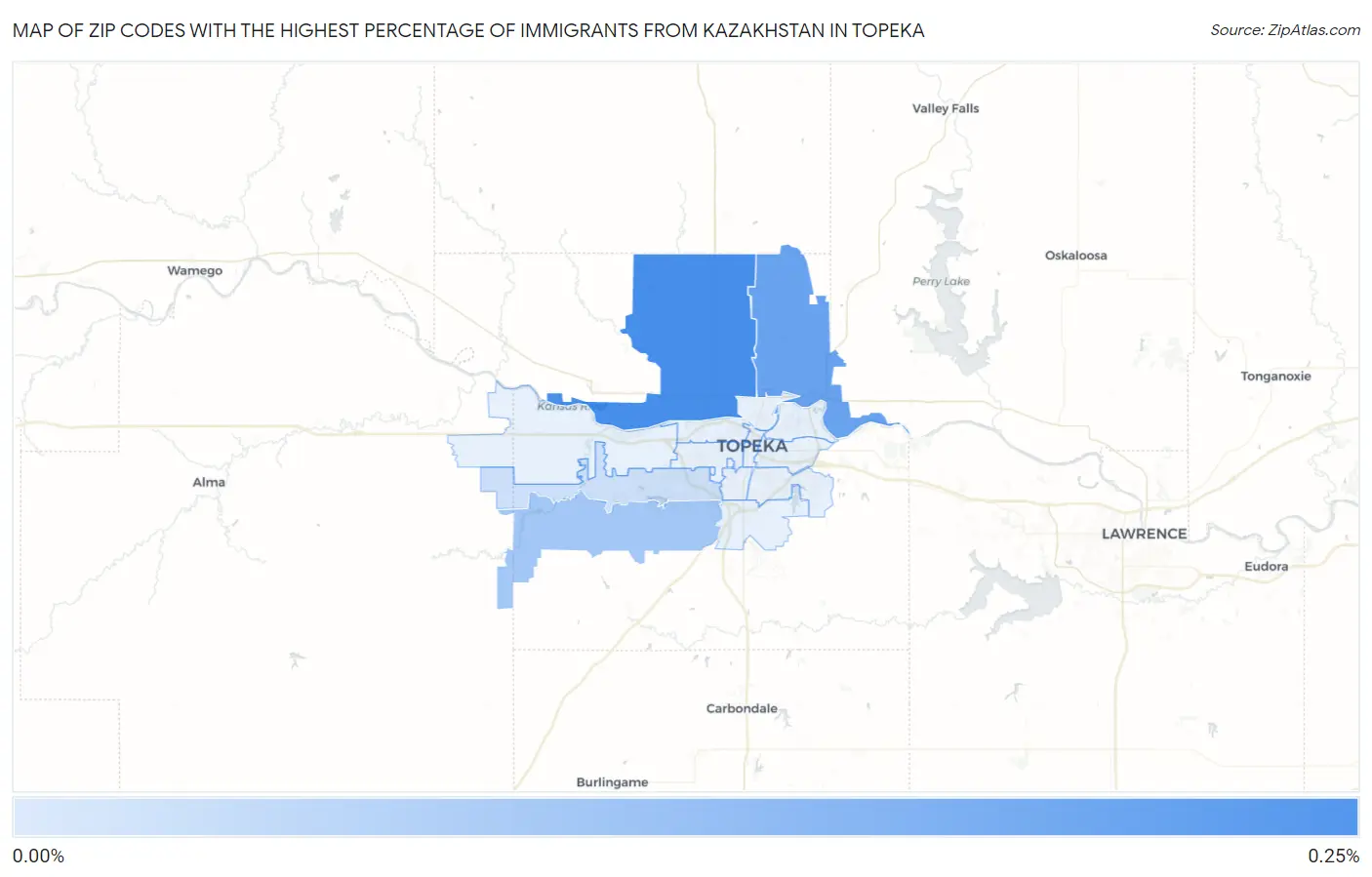 Zip Codes with the Highest Percentage of Immigrants from Kazakhstan in Topeka Map