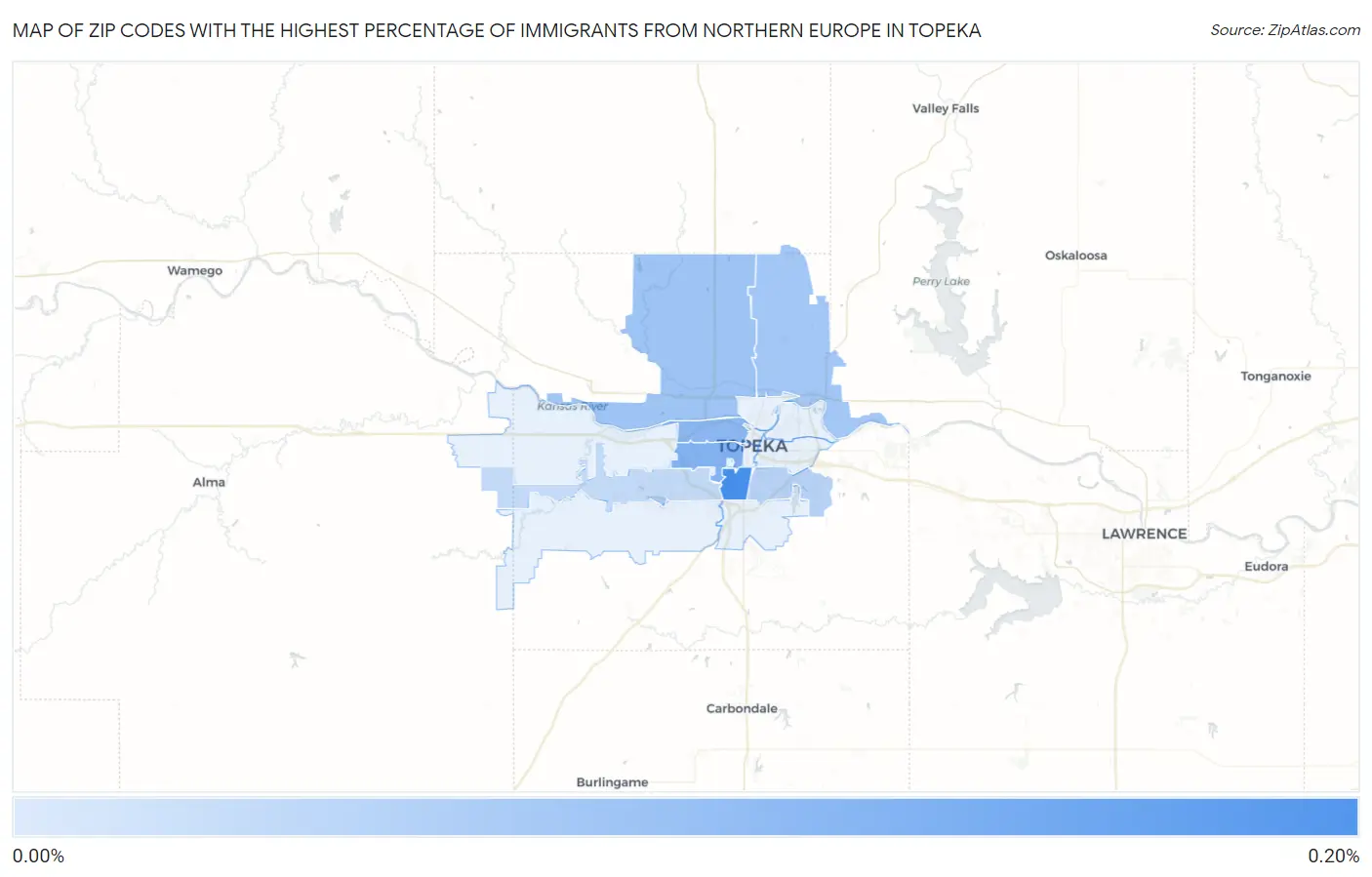 Zip Codes with the Highest Percentage of Immigrants from Northern Europe in Topeka Map