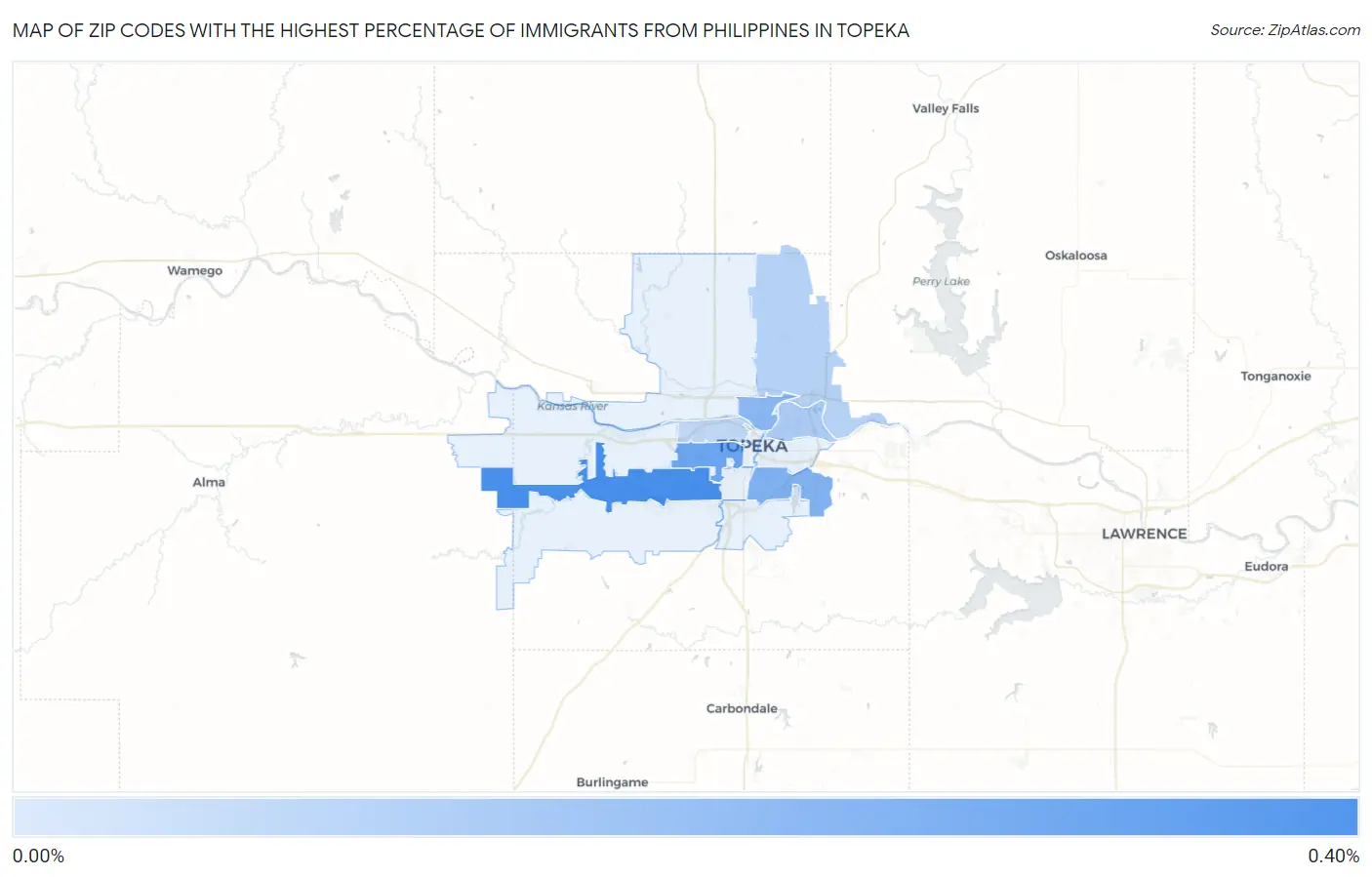 Zip Codes with the Highest Percentage of Immigrants from Philippines in Topeka Map