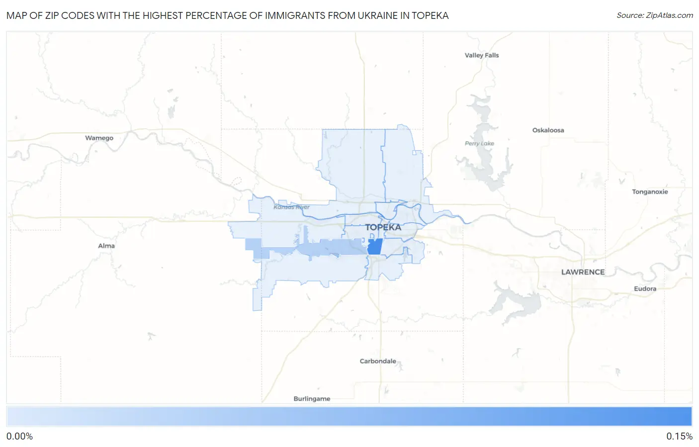 Zip Codes with the Highest Percentage of Immigrants from Ukraine in Topeka Map