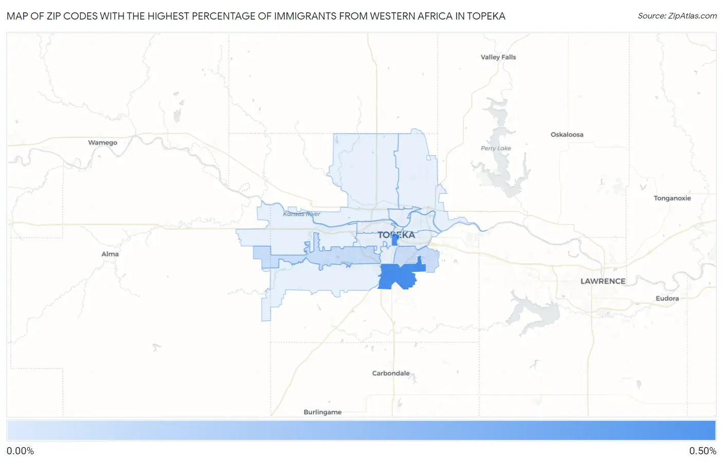 Zip Codes with the Highest Percentage of Immigrants from Western Africa in Topeka Map