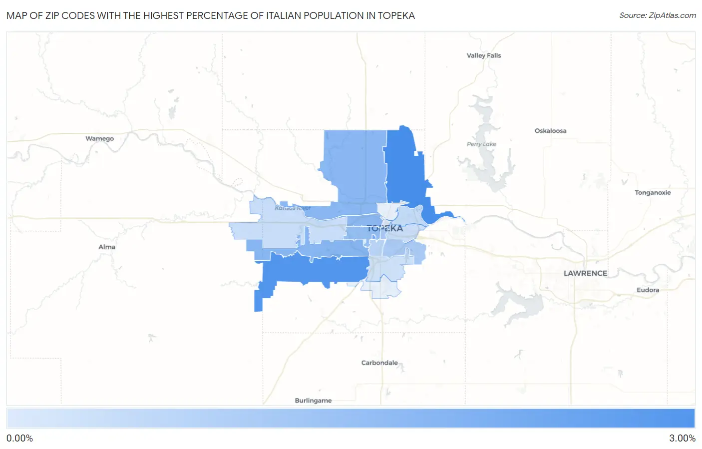 Zip Codes with the Highest Percentage of Italian Population in Topeka Map