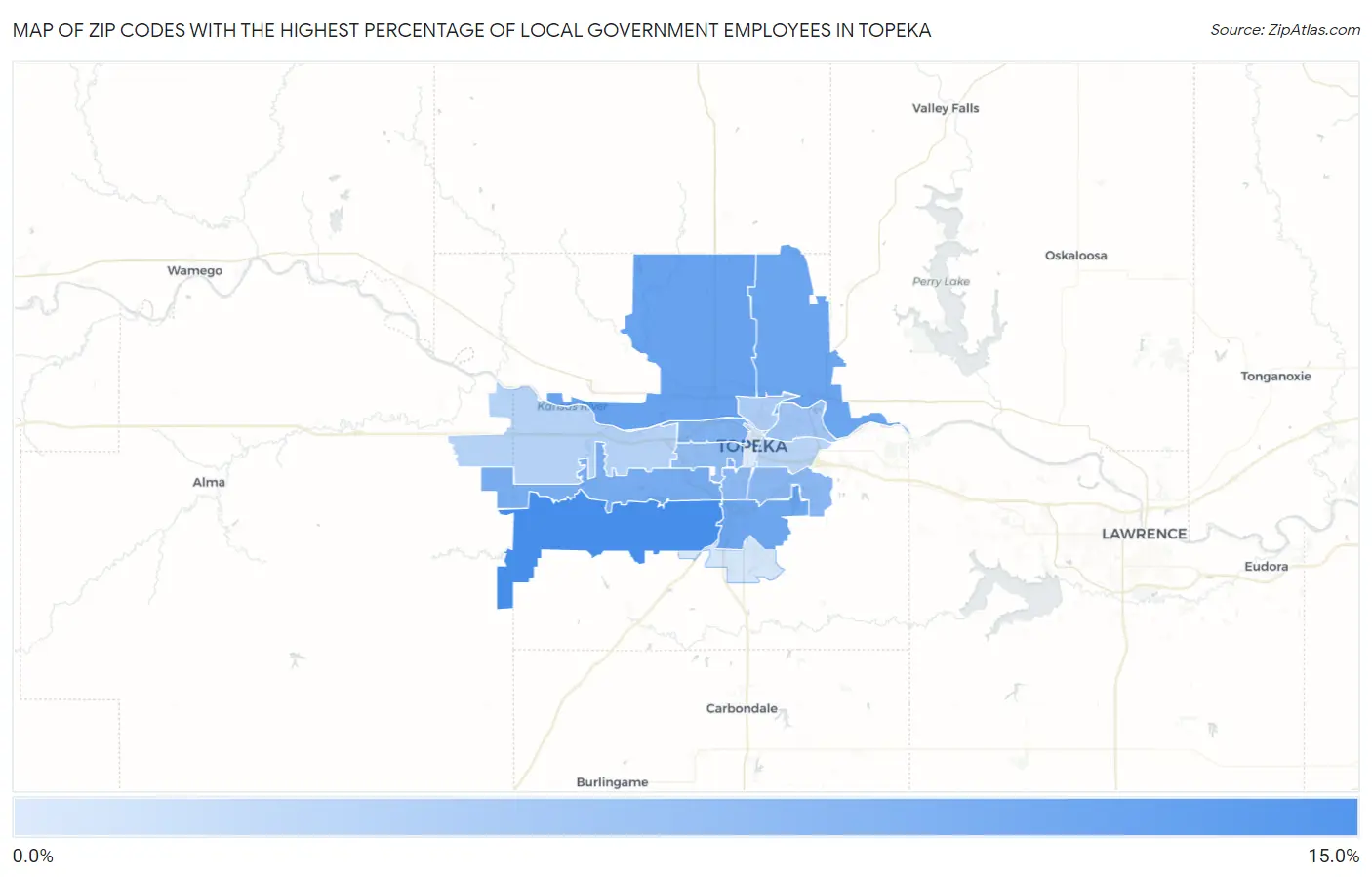 Zip Codes with the Highest Percentage of Local Government Employees in Topeka Map