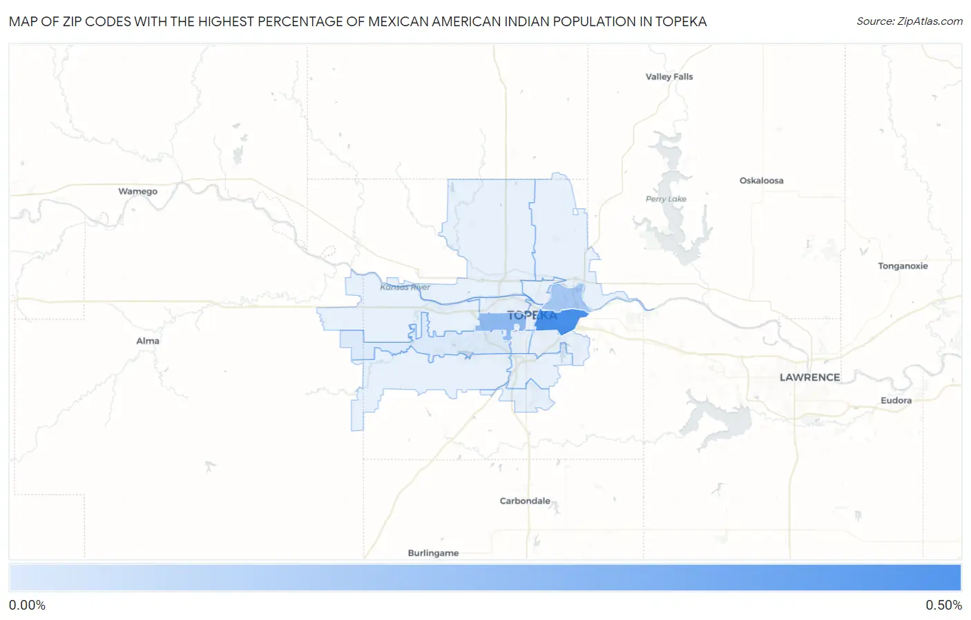 Zip Codes with the Highest Percentage of Mexican American Indian Population in Topeka Map