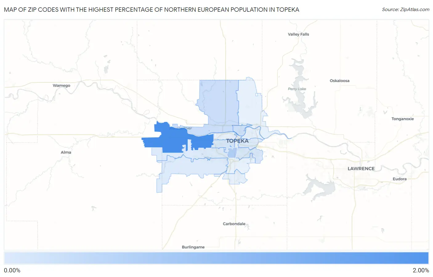 Zip Codes with the Highest Percentage of Northern European Population in Topeka Map