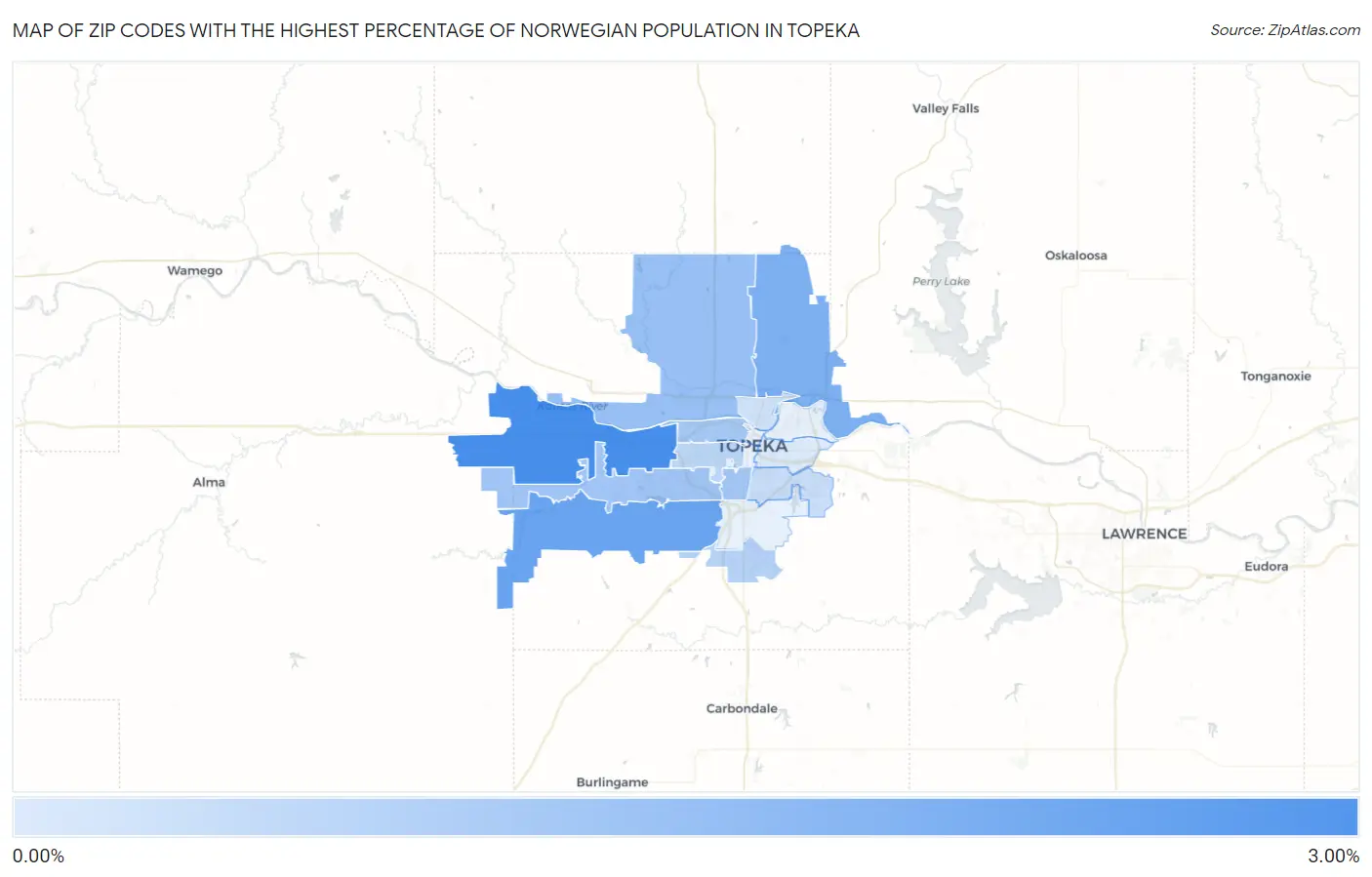 Zip Codes with the Highest Percentage of Norwegian Population in Topeka Map