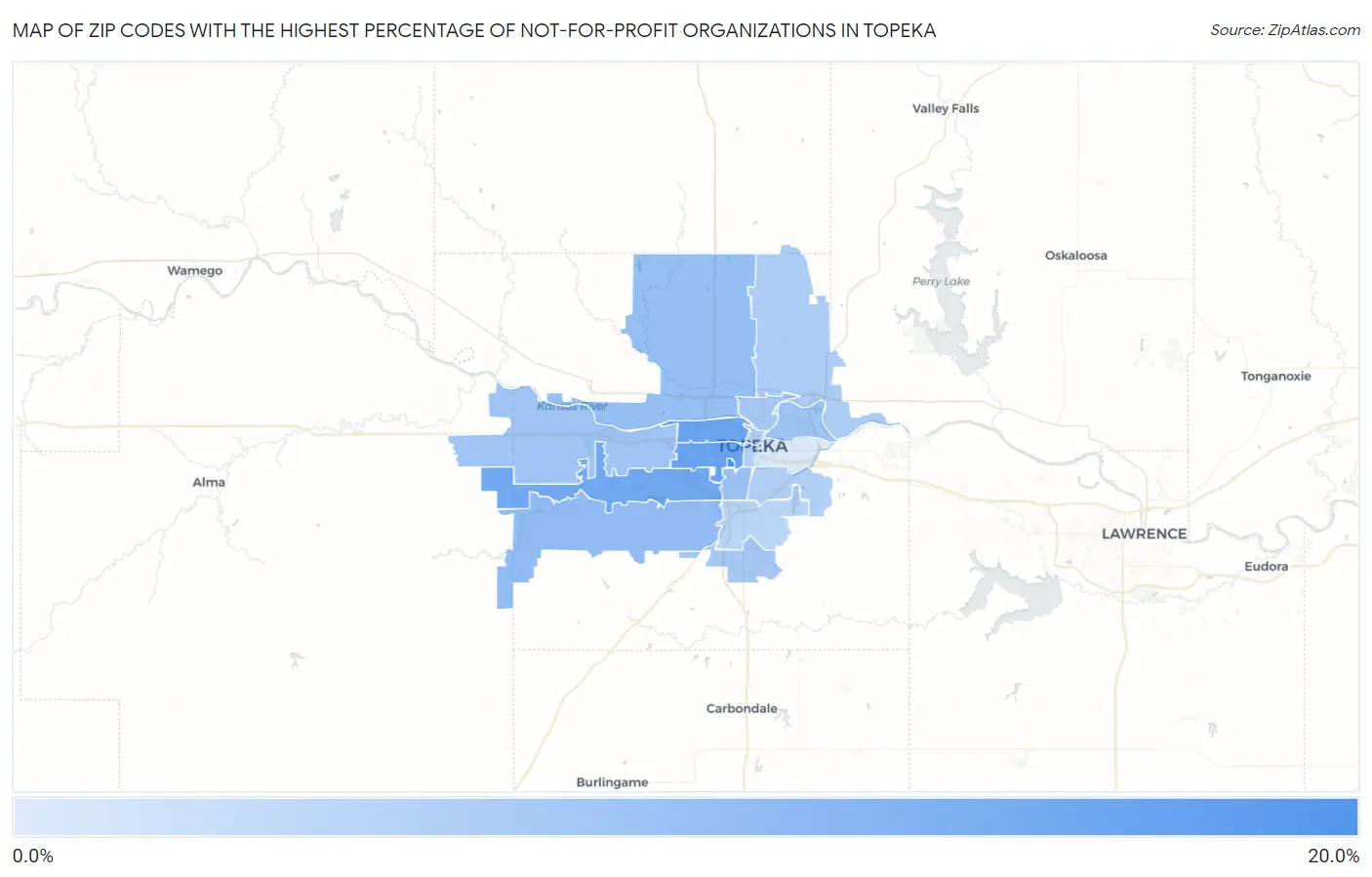 Zip Codes with the Highest Percentage of Not-for-profit Organizations in Topeka Map