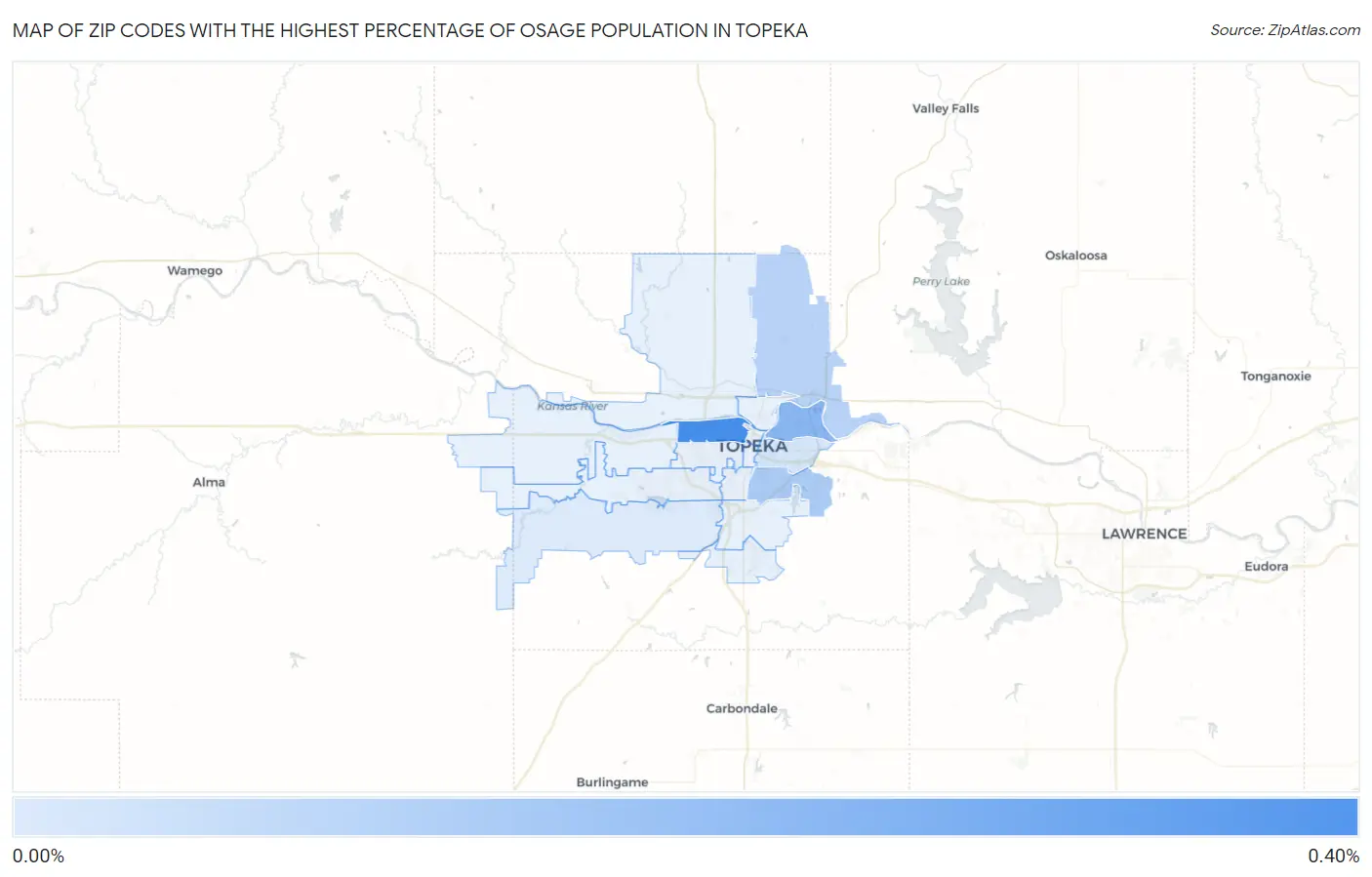 Zip Codes with the Highest Percentage of Osage Population in Topeka Map