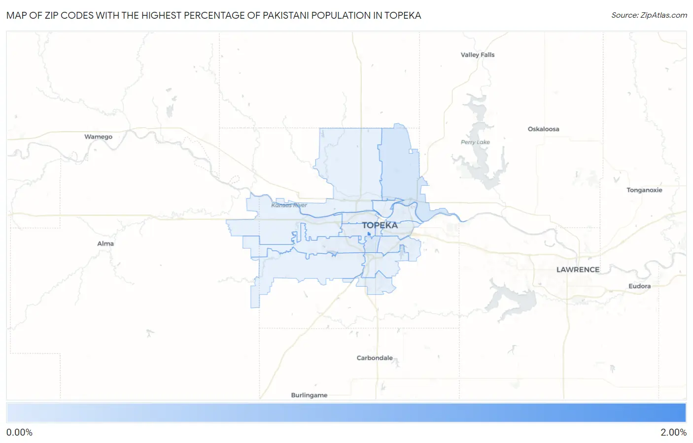 Zip Codes with the Highest Percentage of Pakistani Population in Topeka Map