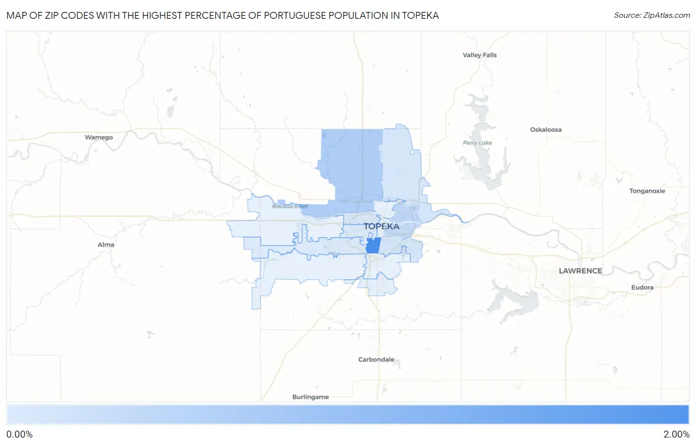 Zip Codes with the Highest Percentage of Portuguese Population in Topeka Map