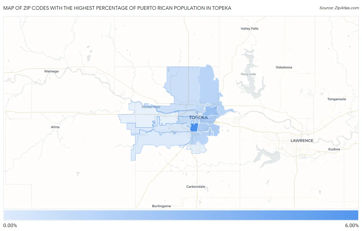 Zip Codes with the Highest Percentage of Puerto Rican Population in Topeka Map
