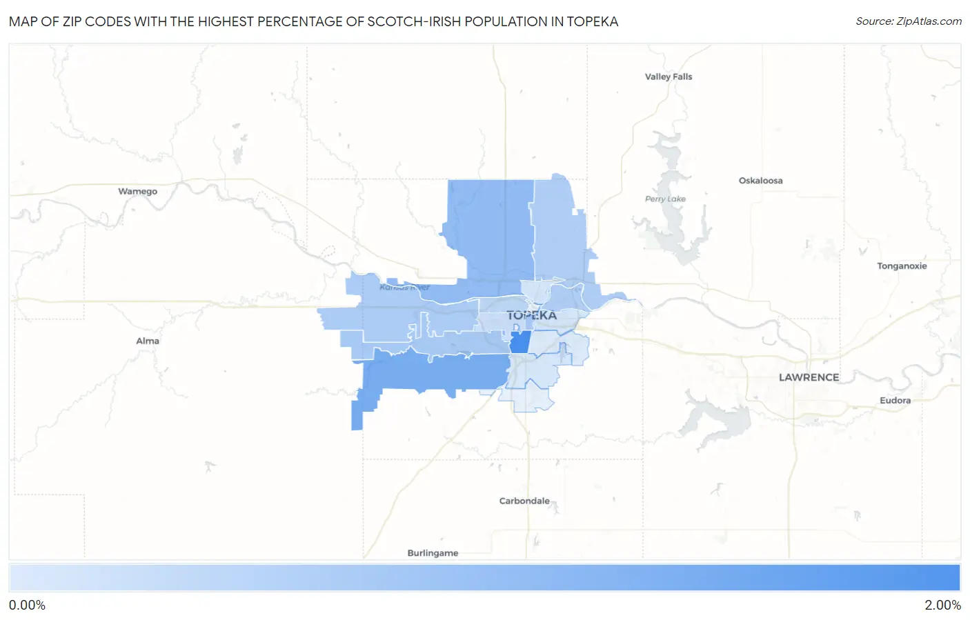 Zip Codes with the Highest Percentage of Scotch-Irish Population in Topeka Map